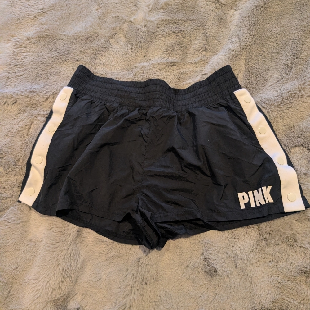 PINK Victoria's Secret Black Shorts with White Side Buttons